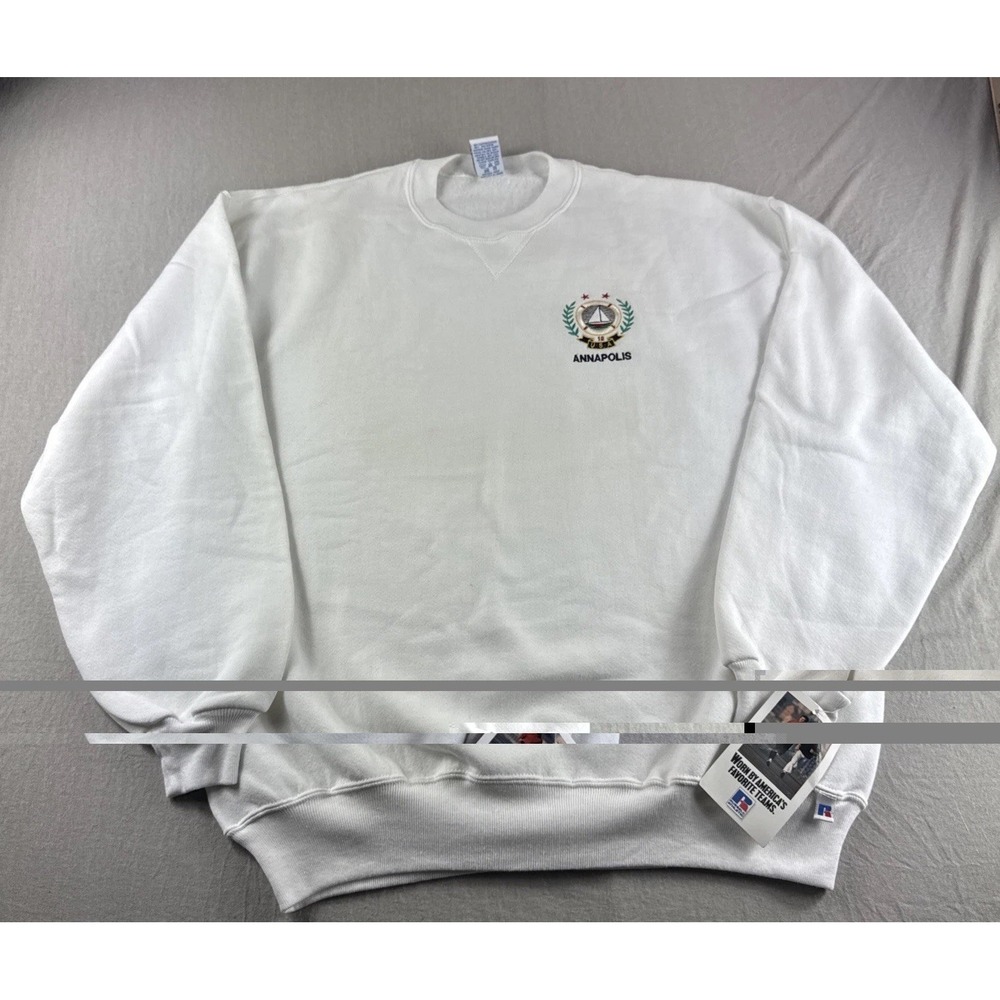 Vintage Russell Athletic Sweater XL White Made in USA Annapolis Boat NWD READ